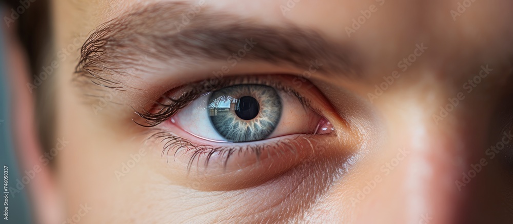 Naklejka premium Intense Stare: Extreme Close-Up of a Young Businessman's Striking Eye in High Definition