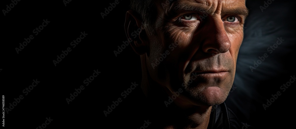 Intense and Emotional Portrait of a Man Against a Dark Background