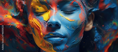 Vibrant Woman Embracing Creativity with Colorful Paint Adorned on Her Face