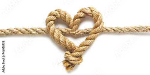 heart sign valentines day with rope knot isolated white background