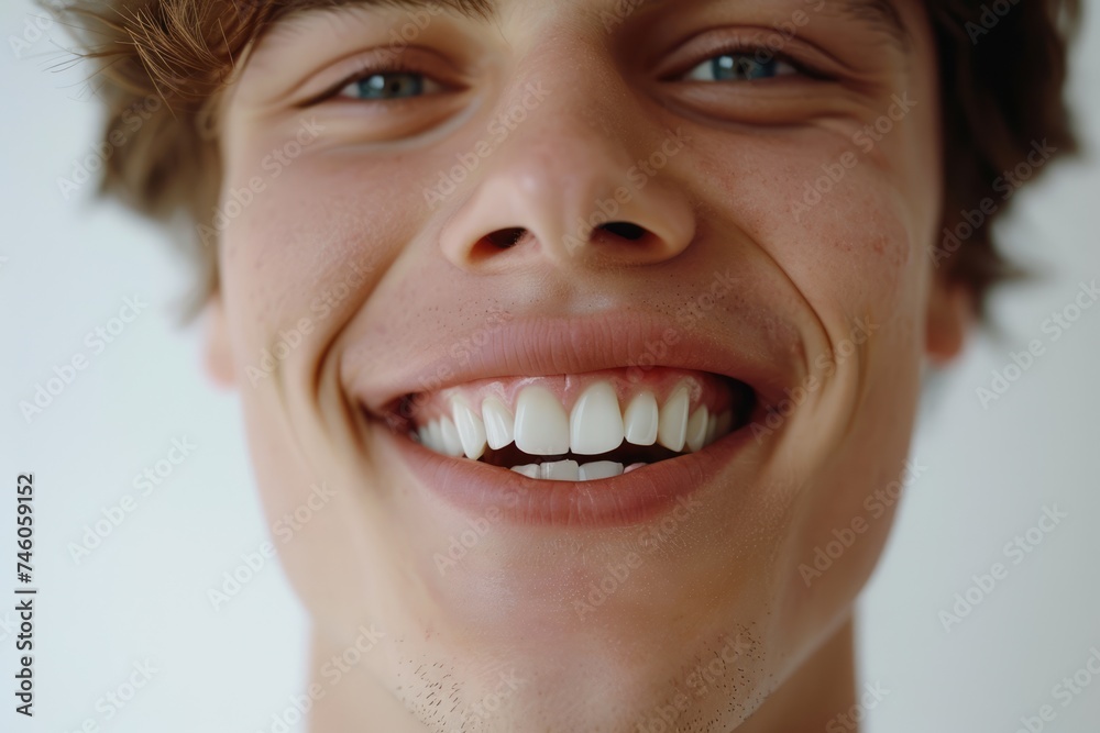 Closeup portrait of a happy smiling young man with shiny white teeth. Isolated on white background. AI Generated Closeup portrait of a happy smiling young man with shiny white teeth. Isolated on white background. AI Generated