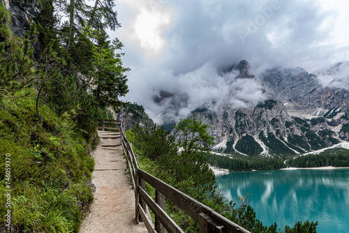 The Pragser Wildsee, Lake Braies in the Prags Dolomites in South Tyrol, Italy photo