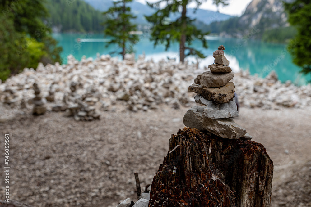 The Pragser Wildsee, Lake Braies in the Prags Dolomites in South Tyrol, Italy The Pragser Wildsee, Lake Braies in the Prags Dolomites in South Tyrol, Italy