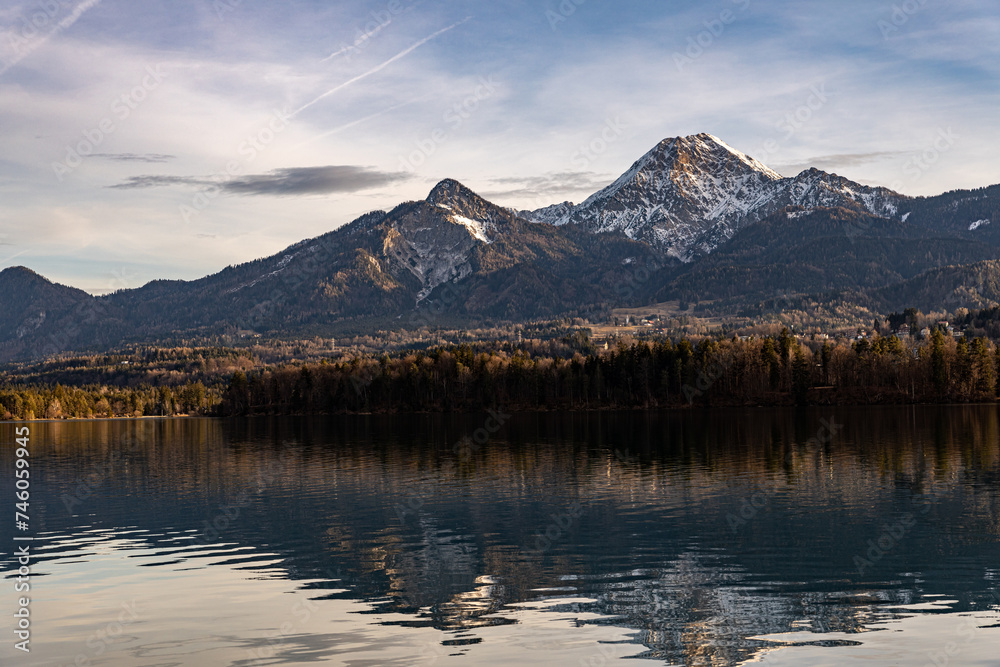 Lake Faaker See and the Karawanken ridge in Austria, Carinthia in winter