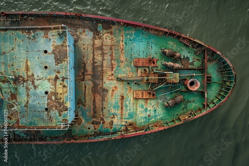 barge, ship. View from above. Old ship. transport. Shipping. rusty ship. © Al