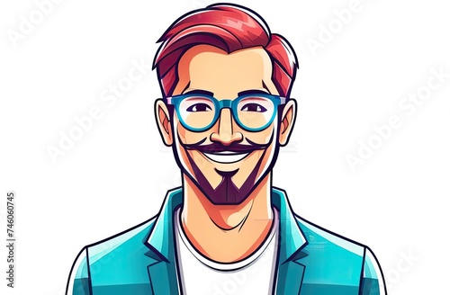 logo, outline, graphics, male specialist in glasses and with beard smiling