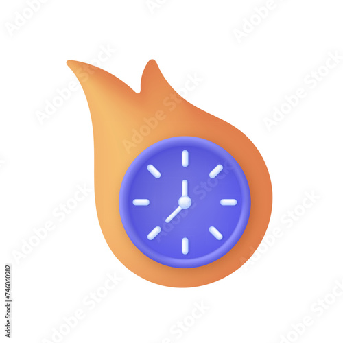 3D Hot time, fire watch icon. Limited offer. Time is running out
