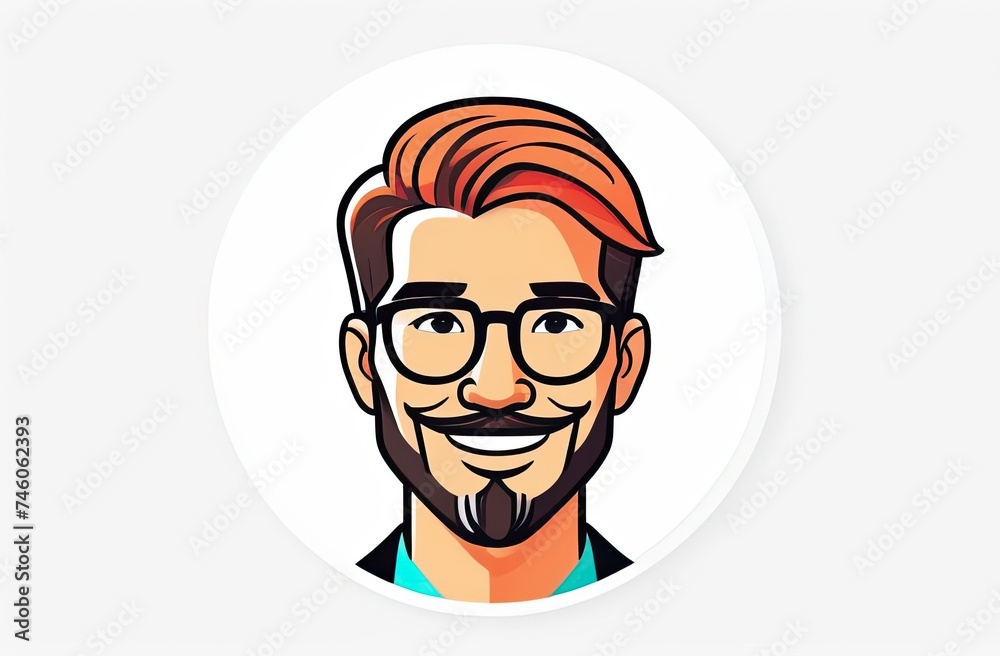 black outline on white background, face of a man in glasses and with mustache, logo, graphics, black outline on white background, face of a man in glasses and with mustache, logo, graphics,