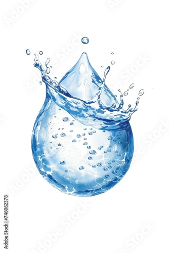 Close-up of a water droplet splash on white background.