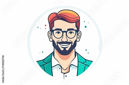 black outline on white background, face of a man in glasses and with mustache, logo, graphics, drawing.