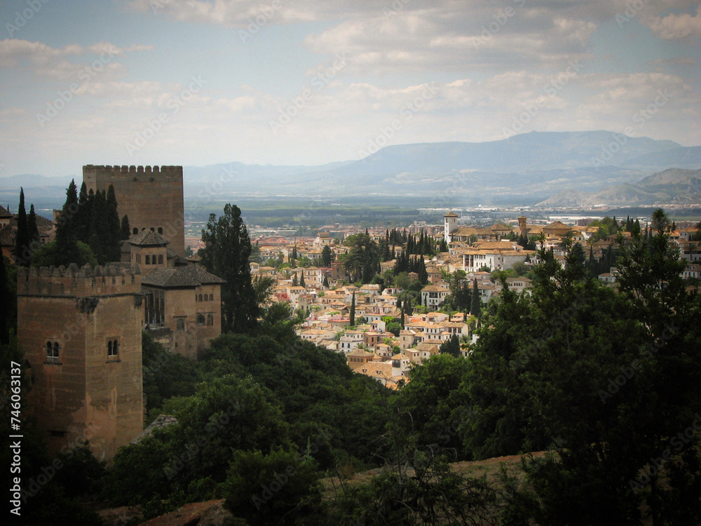 View of the Alhambra palace and the city of Granada, Andalucía, Spain, May 2008
