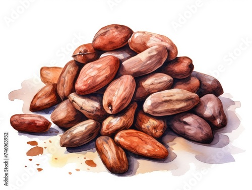 Watercolor Cocoa Beans Isolated, Aquarelle Cacao Bean, Creative Watercolor Tropical Fruit Beans