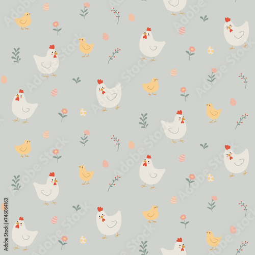 Easter and happy chicken seamless pattern
