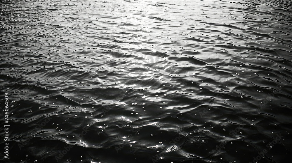 Rippling dark water surface, monochromatic and textured. - obrazy, fototapety, plakaty 