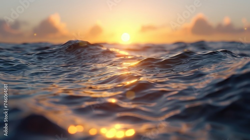 Sunset over a tranquil ocean with the sun low on the horizon.