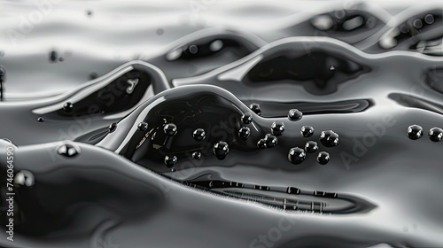 AI Generative, Close-up of viscous black liquid with bubbles creating abstract patterns.