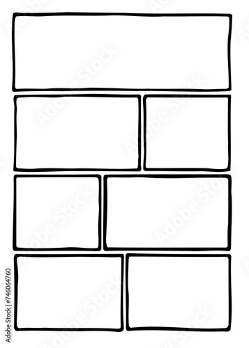 A vertical comic book panel featuring seven empty, neatly drawn straight boxes. Providing a useful layout for your content.
 photo