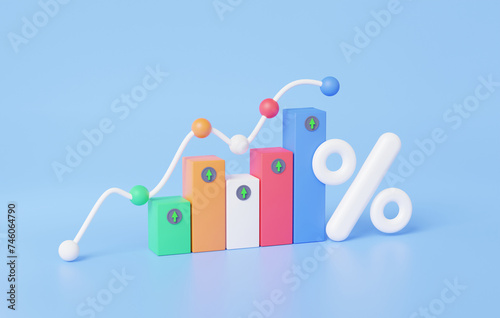 Fotografie Growth statistics analytics graph higher percentage on sky blue background