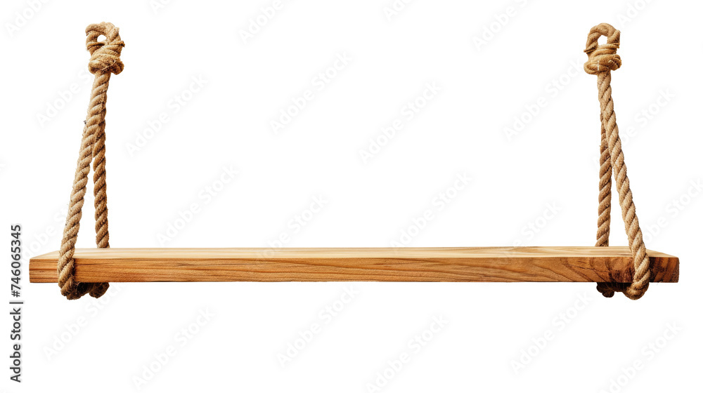 empty wooden shelf hanging on rope on transparent empty wooden shelf hanging on rope on transparent
