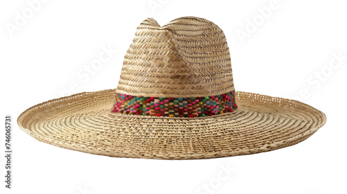 Summer Straw Wicker Hat like Mexican Sombrero on transparent