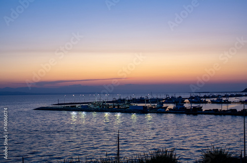 city skyline at sunset