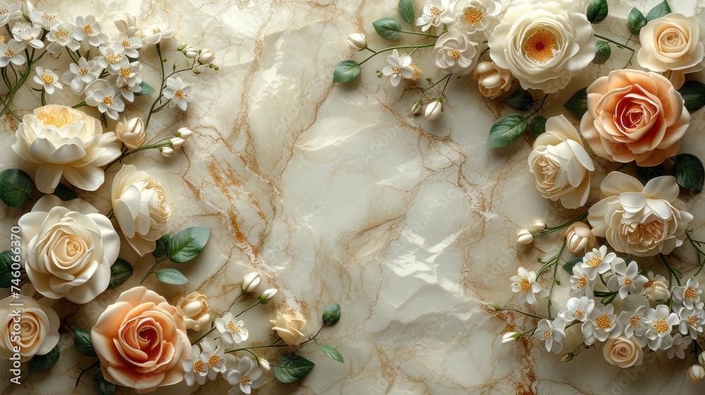 Beautiful delicate peonies on a marble background with copy space. Composition with space for text. Wedding invitation. Banner. Birthday. International Women's Day, Mother's Day concept. Beautiful delicate peonies on a marble background with copy space. Composition with space for text. Wedding invitation. Banner. Birthday. International Women's Day, Mother's Day concept.