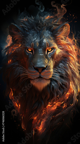 Fire lion for modern poster or tattoo. © writerfantast