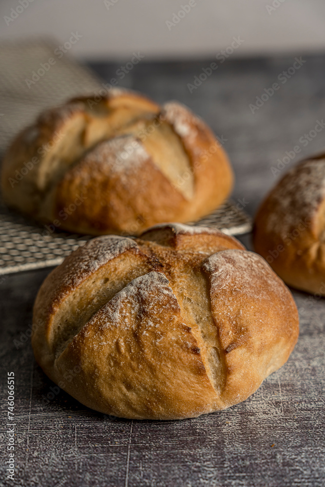 homemade sourdough bread made gray background