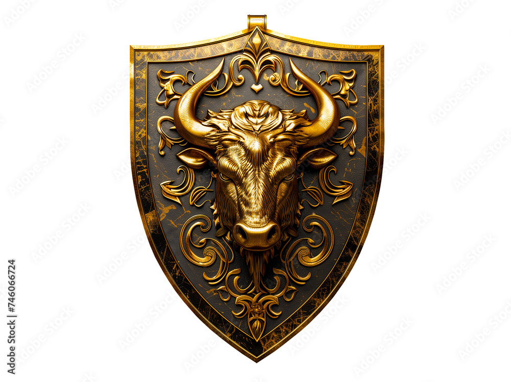 Golden shield with a bull's head, isolated on transparent background Golden shield with a bull's head, isolated on transparent background
