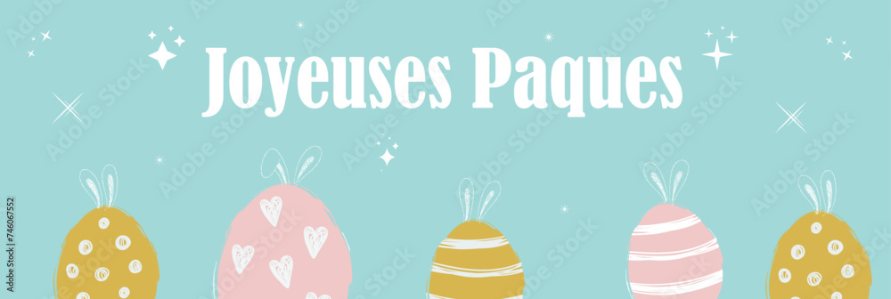 Bannière simple joyeuses pâques avec des dessins d'oeufs