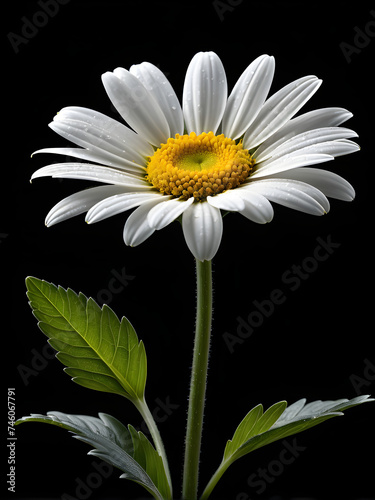 Simple Beauty  Daisy with Bright Yellow Centers on Black Background. generative AI