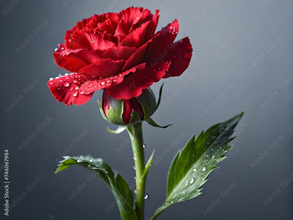 Obraz premium Freshness Captured: Red Carnation with Dew Drop. generative AI