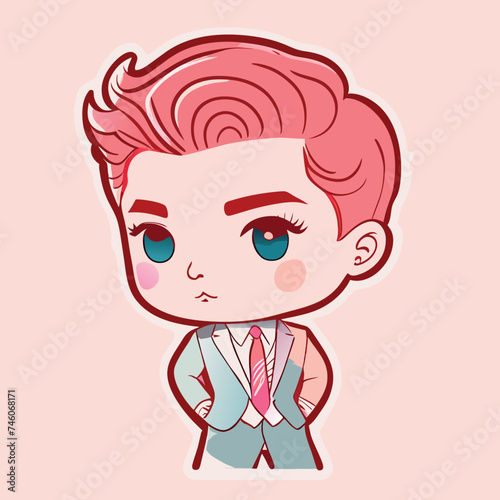 handsome business man illustration, sticker, clean white background, t-shirt design, graffiti, vibrant, vector illustration kawaii