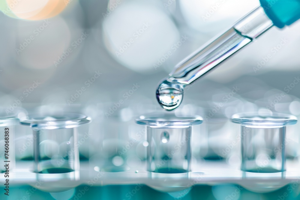 Dripping Liquid from Pipette into Test Tube in Laboratory, Light Airy Environment Test Tubes Dripping Liquid from Pipette into Test Tube in Laboratory, Light Airy Environment Test Tubes