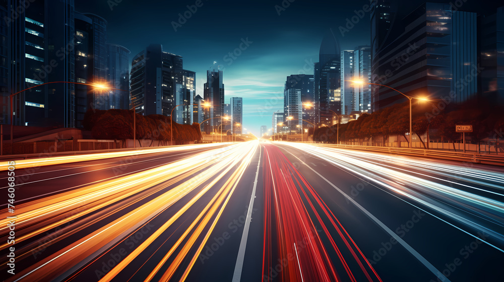 Abstract long exposure dynamic speed light trails in urban environment