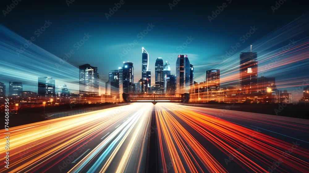 Abstract long exposure dynamic speed light trails in urban environment