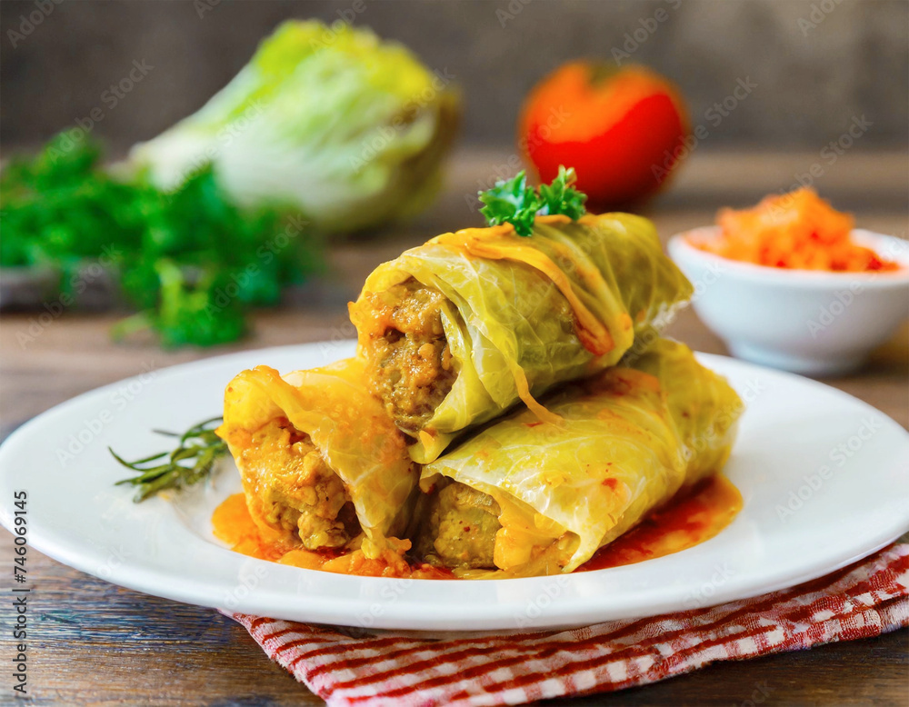 Cabbage rolls stuffed with beef and rice Cabbage rolls stuffed with beef and rice