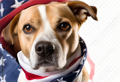 Patriot dog wearing a US flag scarf isolated on white transparent, USA presidential election, PNG © design
