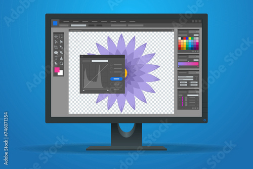 Isometric Graphic design studio. Graphic designer at work. Graphic designer drawing. Web banners, internet marketing, printed material, presentation templates