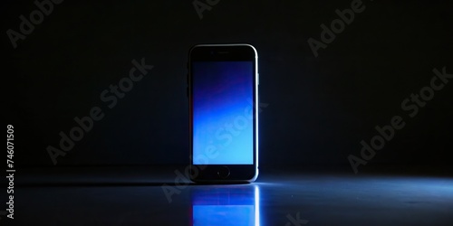 Smartphone silhouette in blue light background