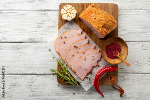 chuck and slices of roasted meat with mustard cold appetizers