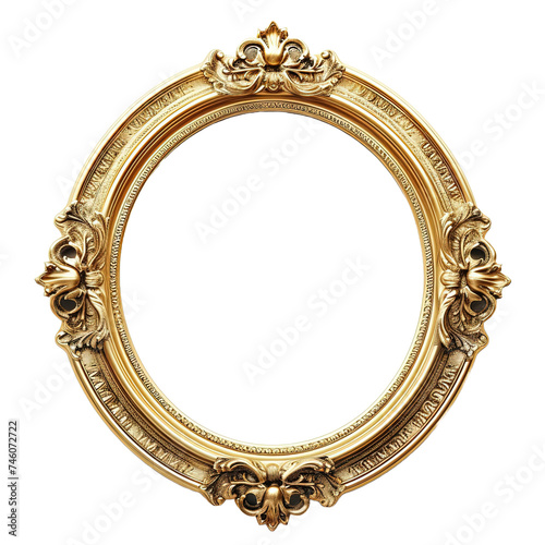 Antique round oval gold picture or mirror frame isolated on white or transparent background