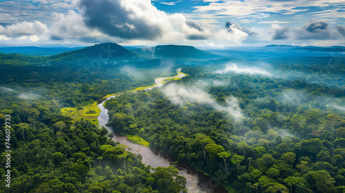 beautiful landscape with green tropical jungle in the morning. © Vahagn