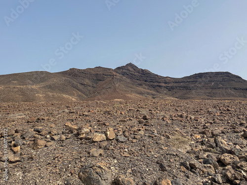 Arid  volcanic landscape of the southern side of Jandia Nature Reserve  Jandia Peninsula  Fuerteventura  Spain