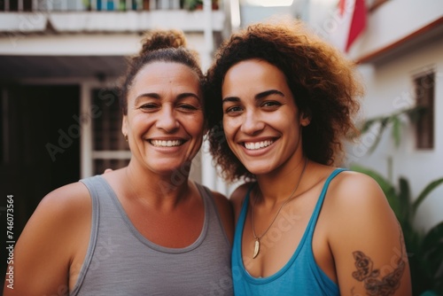 Portrait of a smiling hispanic lesbian couple