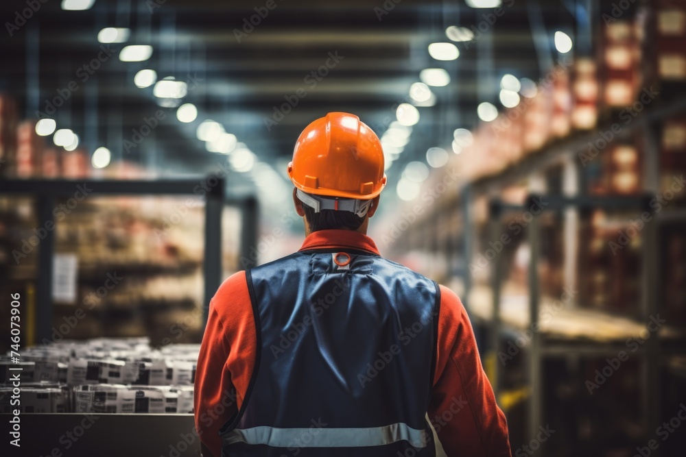 Rear view of a technician working in a factory Rear view of a technician working in a factory