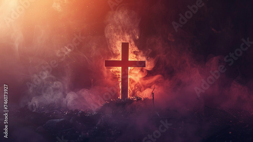 cross on the background of the night sky with clouds