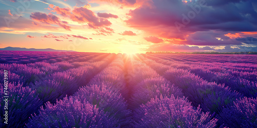Lavender field sunset and lines. Beautiful photo