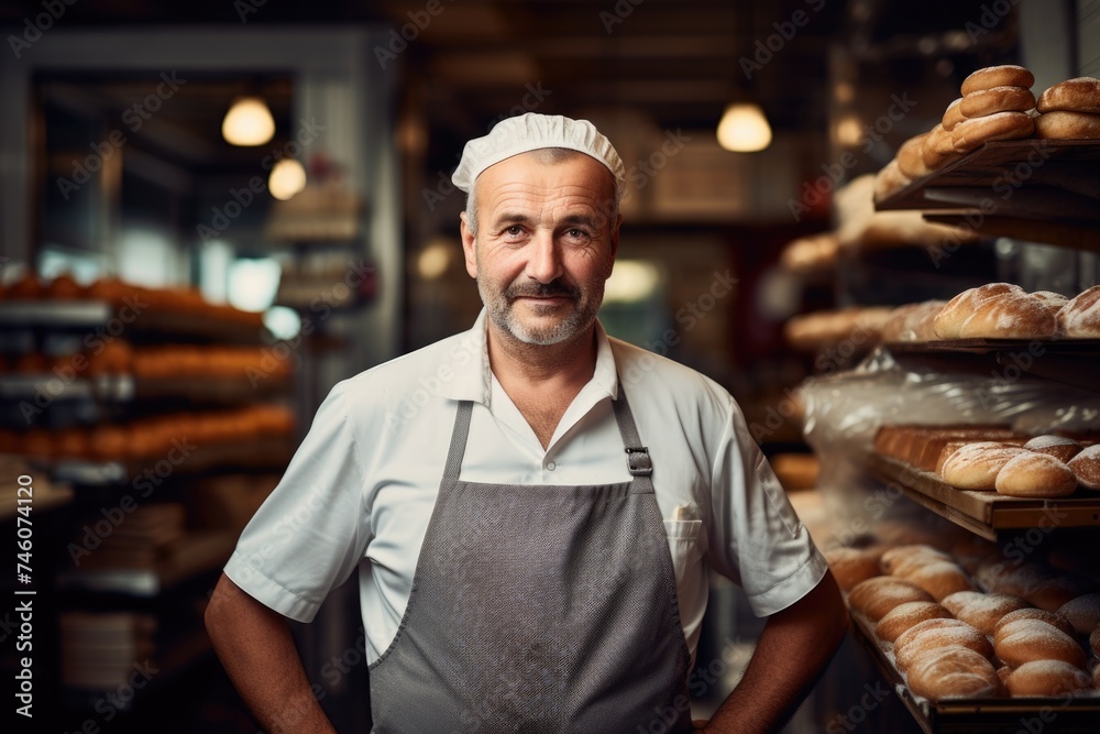 Portrait of happy baker in pastry shop Portrait of happy baker in pastry shop