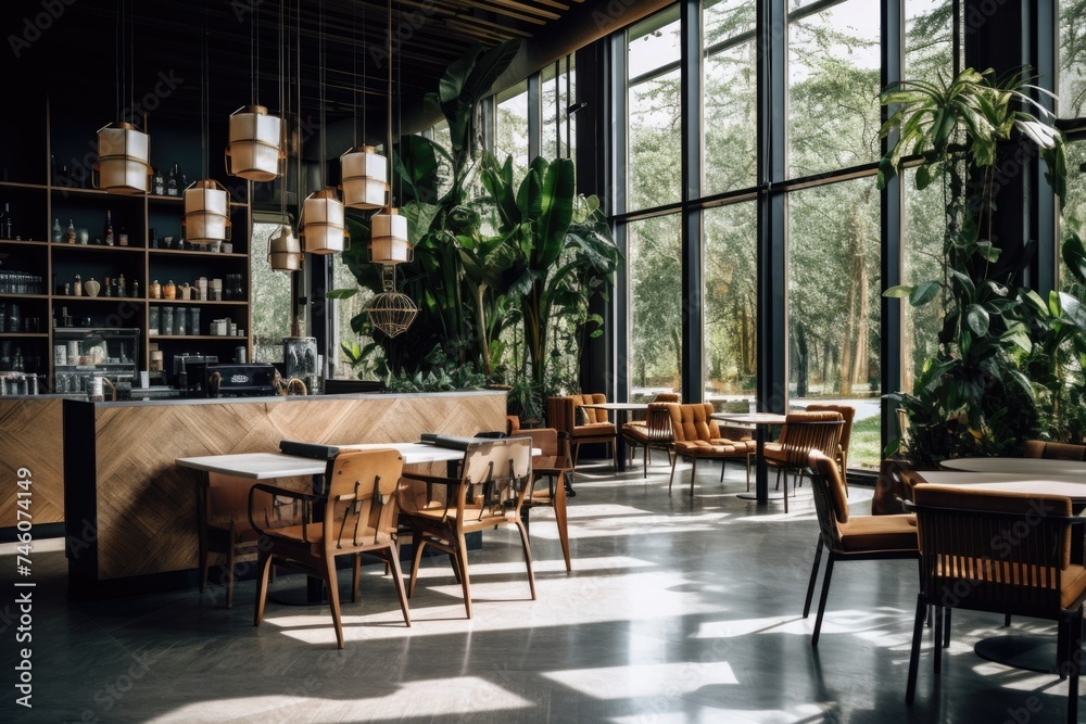 Interior of a empty cafe in the city